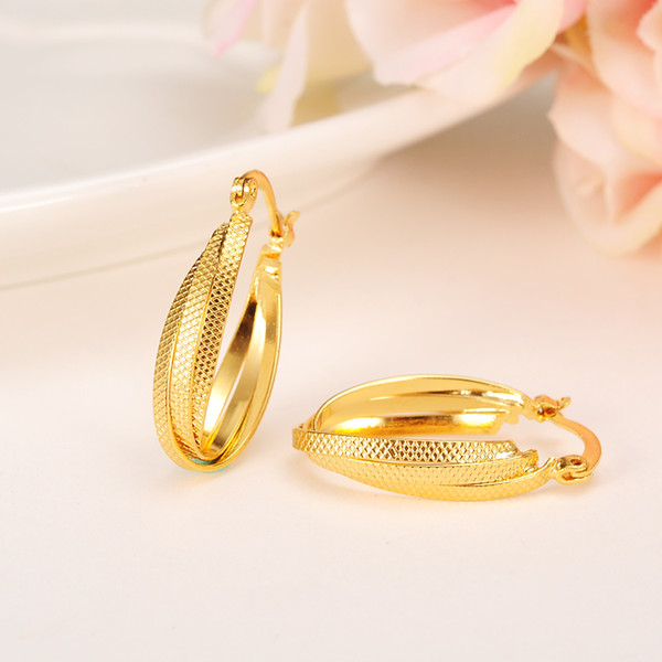 Trendy Earrings Women 24K Yellow Real Solid Gold GF jewelry Arab Middle Eastern Africa Indian Brazilian Dubai Jewellery Technology keep