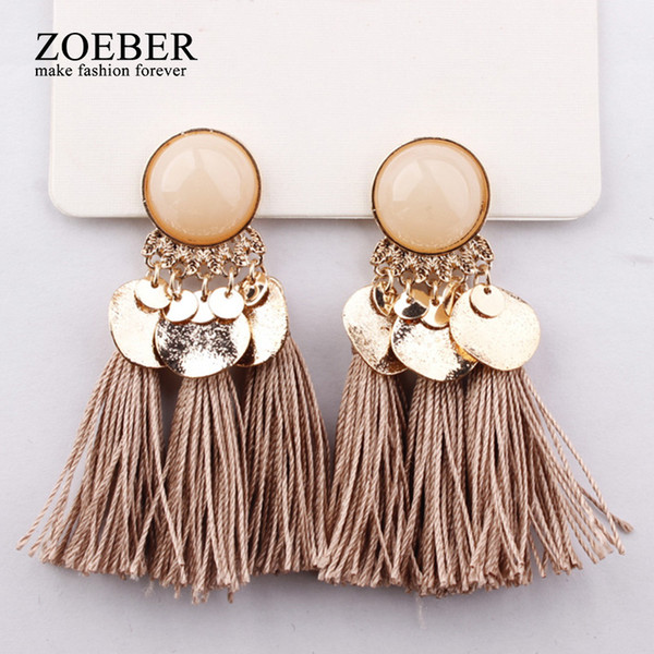 2018 Ethnic Bohemia Women Dangle Drop Earrings Summer Round Resin Tassel Earrings for Women Fashion Jewelry Pendientes oorbellen