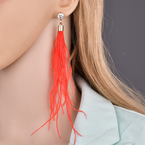 Feather Earring Simplicity Women Long Ostrich Feathers Fur 4Colors Dangle Earrings Jewelry Vintage Fashion Jewelry E2790