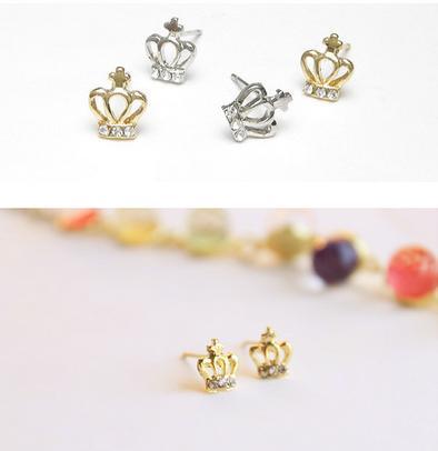 Crown shape earring, decorating with little diamond,Anti-allergic, fasion style, no fade, Hign quality and Free Shipping