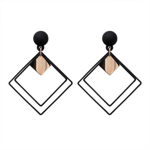 One free European and American Personality Exaggerated Earrings Female Frosted Square Double-layer Geometry Long Earrings Korean Temperament