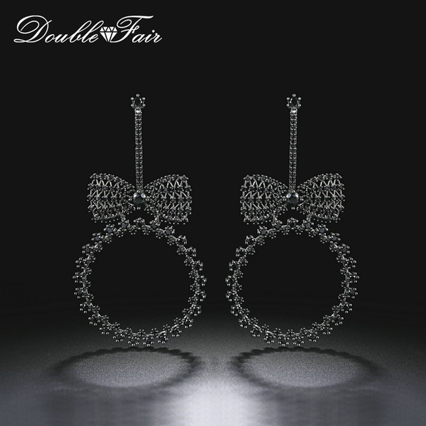 Fashion Punk Style Black Gun Plated Bow-knot With Black CZ Diamond Earrings For Women Girls Halloween Party Brand Jewelry DFE053