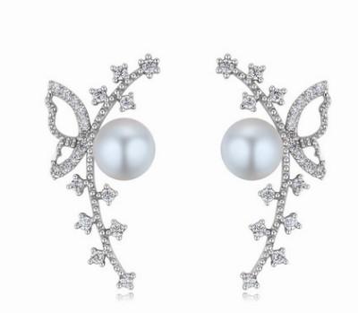 noble low price high quality more color diamond crystal pearl 925 silver lady's earigns 8.66trt