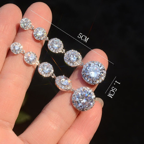 2019 Fashion Female Crystal Round Drop Earrings With Diamond s925 Sterling Silver Boho Wedding Jewelry Long Dangle Earrings Free Shipping