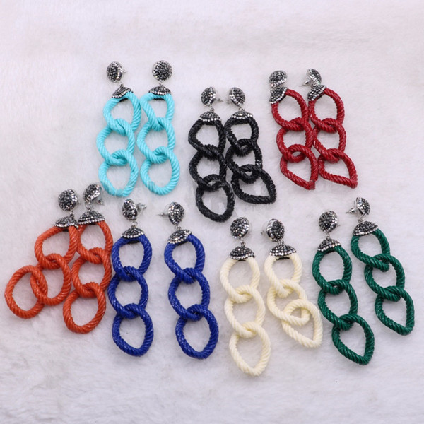 5 Pairs 3 Circle Spiral Drop Earrings Mix Colors Braided Dangle Earrings Handcrafted Wholesale Women Jewelry