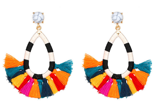 2019 hot new half round Tassel Earrings high-end tassel C Earrings simple ethnic style Suo jewelry accessories