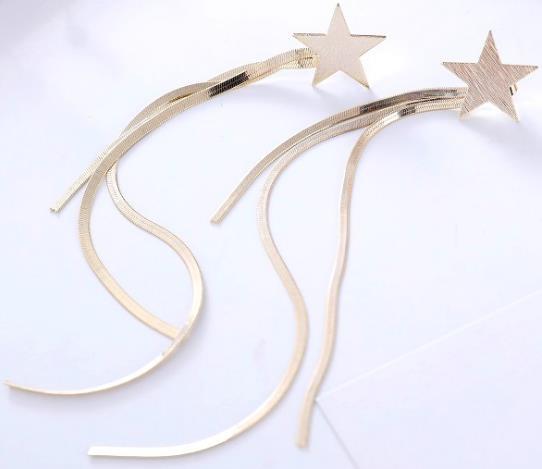 2019 creative Korean five-pointed star one two wearing cool wind S925 silver needle tassel long earrings female