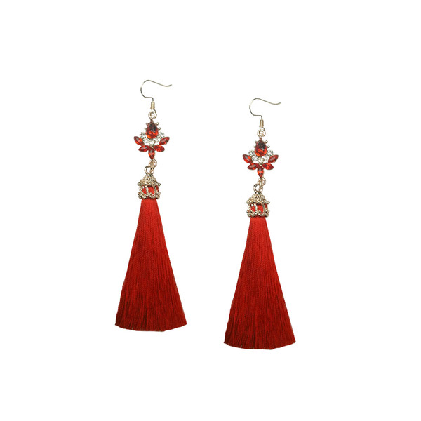 Chinese reddish tasseled Earrings retro national ear clip long spring festival celebration Earrings