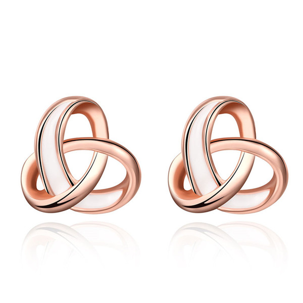 Simple Fashion Women's Rose Gold Plate Alloy White Enamel Post Stud Twisted Love Celtic Knot Earring Free Shipping