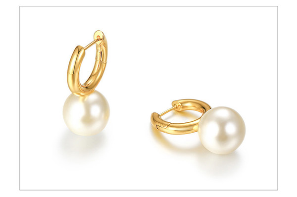 Elegant Simulated Pearl Dangle Gold Tone Hoop Earrings for Women Party Jewelry