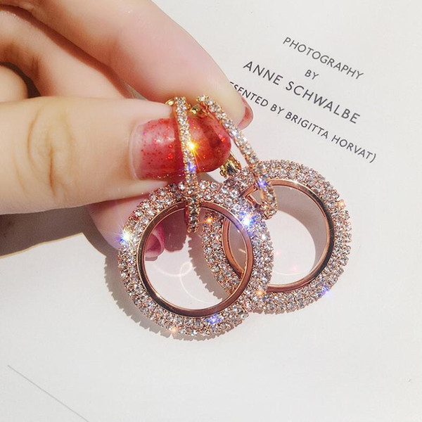 Fashion temperament circle diamond earrings flash diamond circle earrings female