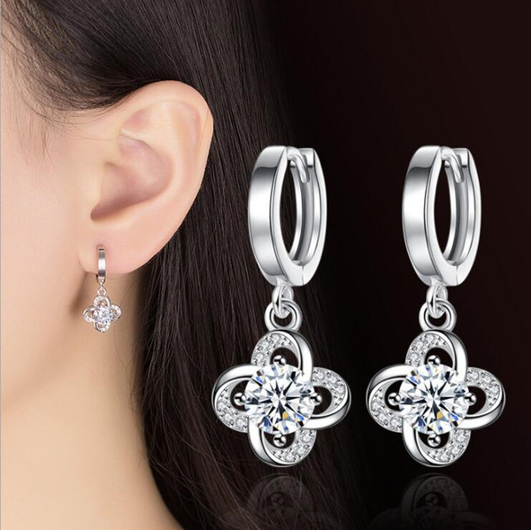 Designer Women Stud Earrings Swarovski Zirconia Elements Jewelry High Quality Austrian Crystal Stud Earrings Silver Four Clover Leaf Jewelry