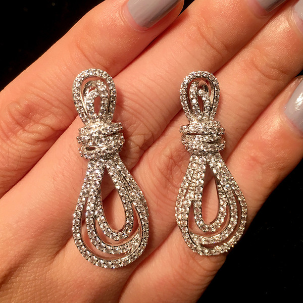 USA seller rope knot long earrings 925 silver earrings banquet bride earrings + box