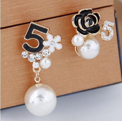 Pearl Number 5 Long Dangle Chain Famous Brand Designer Luxury Jewelry Jewlery Brincos Orecchini Earrings For Women