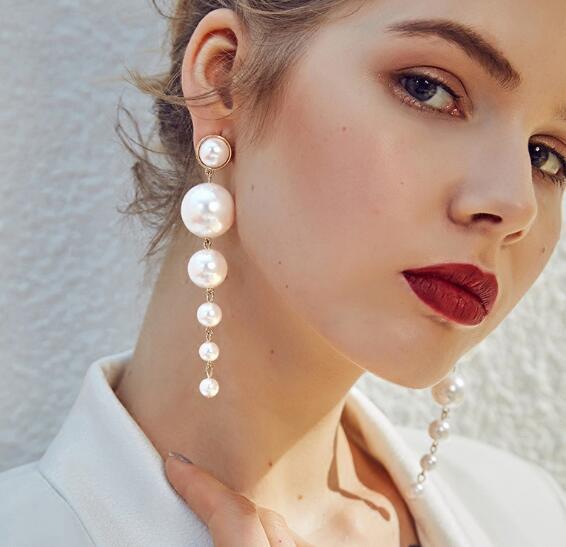 European and American artificial pearl ear jewelry female long section personality fashion earrings wild trend earrings