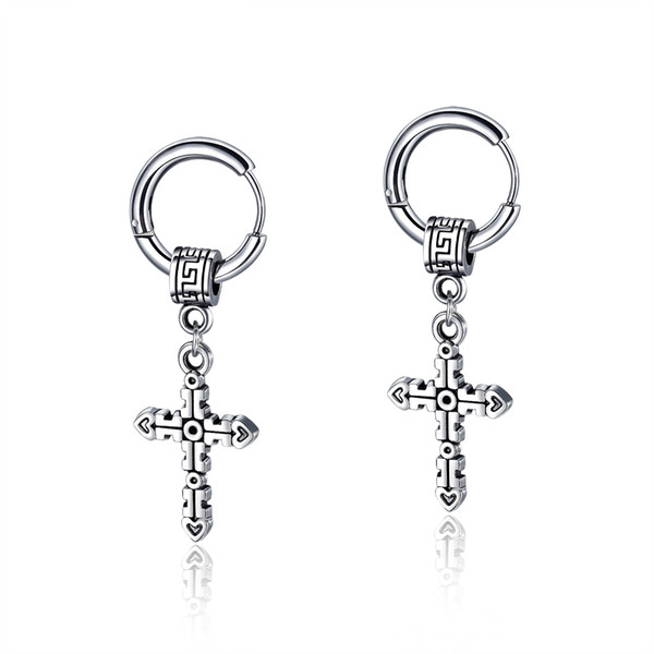 Jesus Cross Stud Earrings Men's Earrings Tide Male Christian Cross Student Earrings Stainless Steel Women's Earring