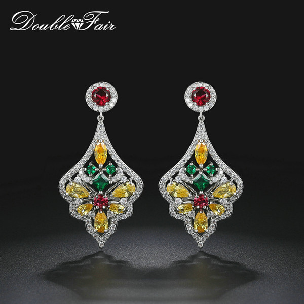 New Celtic Style Wedding Earrings For Women With Imitation Ruby Crystal Flowers Knot Earring White Gold Plated Jewelry Wholesale DFE123