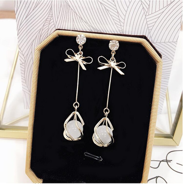 2019 temperament Face thin Opal earrings Long earrings Stud women earring Gold silver Free Shipping