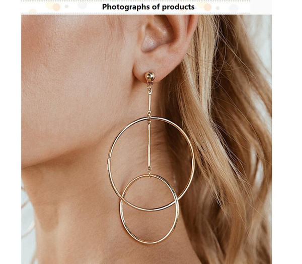 Fashion Hot Selling Euro-American Style Simple Hollow Metal Circle Combination Individuality Euro-American Earrings Two Colors Optional