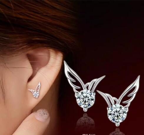 Angel Wings Earring Women Party Stud 925 Sterling Silver Earring Casual Brand Crystal Retro High Quality Hot Sale Earrings