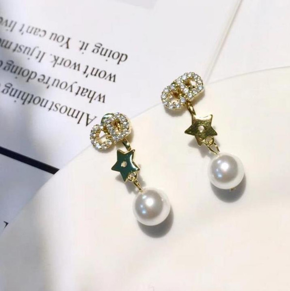 European designer wedding earrings S925 sterling silver star pearl pendant earrings C and D Modelling women luxury earrings gift