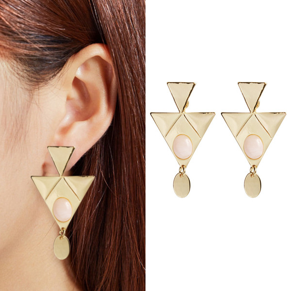 Fashion Top Quality Resin Sample metal Triangle Geometry Knot Long Earrings for Women diamond Choices big Earrings Jewelry brincos