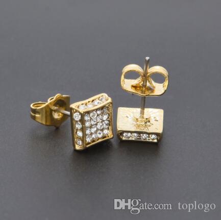 2018 Hip Hop Square Gold Color Micro Paved Earring Stud For Women Best Christmas Earring diamond