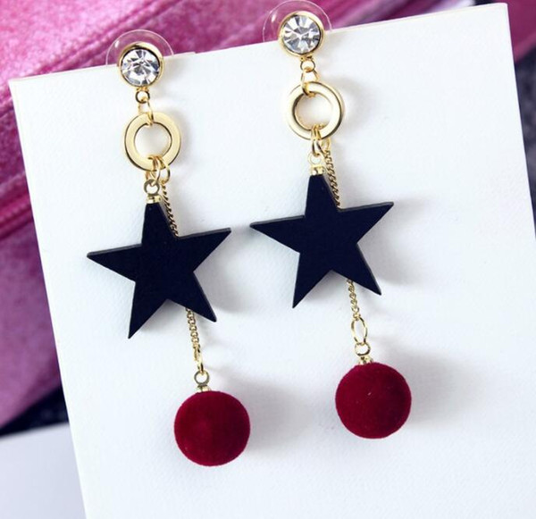 New wooden pentagonal stars earrings hair ball pendant earrings earrings tassel long fashion accessories gifts