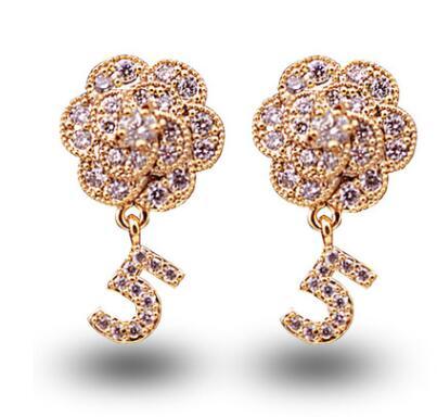 gold Number 5 Sore Flower Crystal Stud Earring for Women Earrings Ladies Fashion Girl Female Ear Accessories Birthday Gift