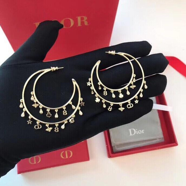 55mm*6mm 2019 New Designer Crystal Rhinestone Earrings Women Gold Sliver Hoop Earrings Fashion Jewelry Earrings For Women