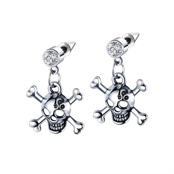 The latest trend jewelry Stainless steel personality skull male earrings High quality crystal earrings 3-GE506