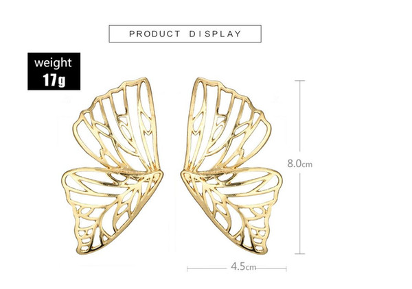 New fashionable and generous earrings in 2019 exaggerate hollowed-out butterfly wing shape ear nail personality alloy earrings