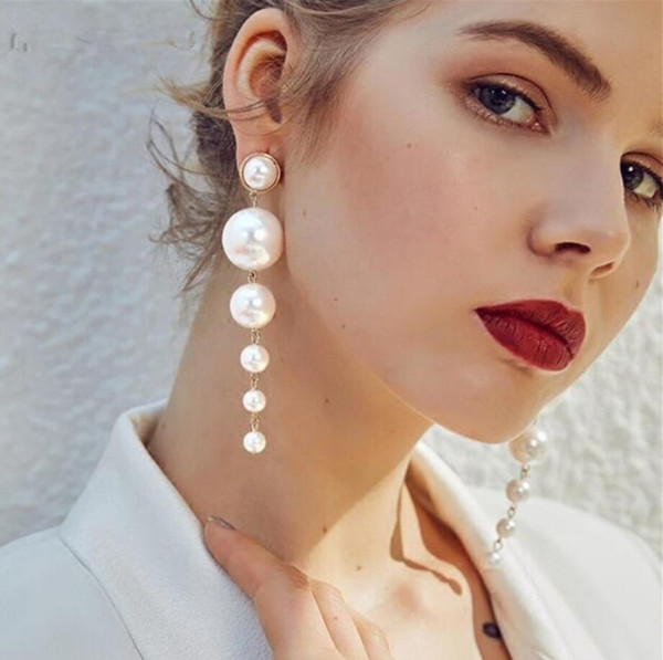 2018 hot-selling and fashion imitation pearl long women earrings Simple and versatile Size pearl earrings earrings female