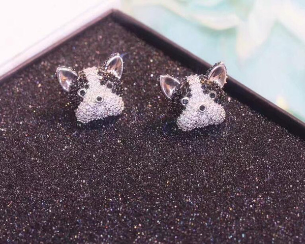 925 silver law dog earrings hypoallergenic inlaid diamond earrings + box