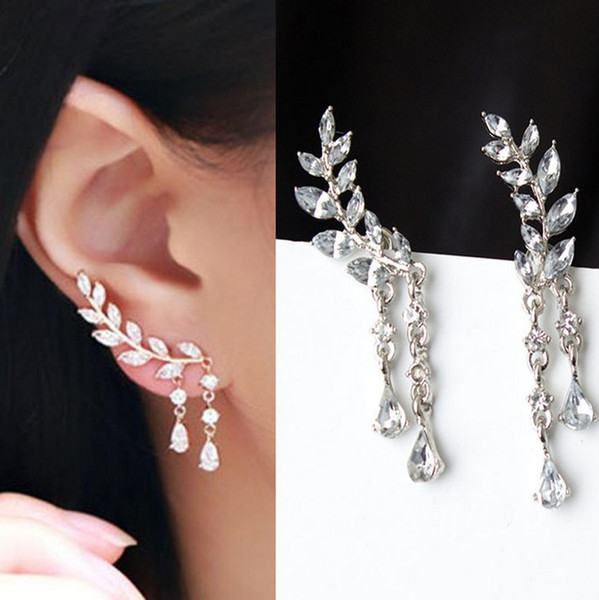 Dangle Stud Earrings The New Sweet Flash Popular Leaves Tassel Crystal Drops Earrings for Women Hot sale