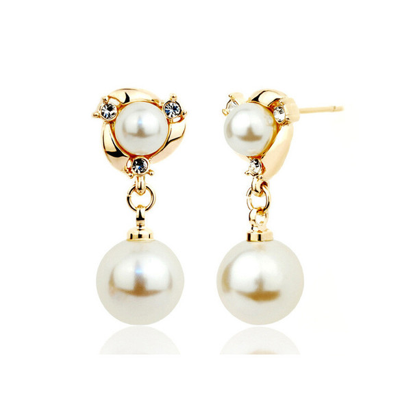 Europe and the United States hot simple temperament pure white copper fashion bead earrings fashion diamond earrings