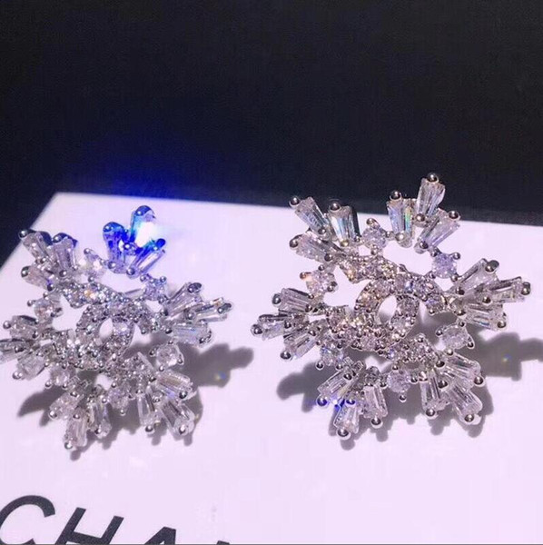 Luxury wedding designer jewelry earrings 925 silver gold plated high quality diamond flower earrings for women