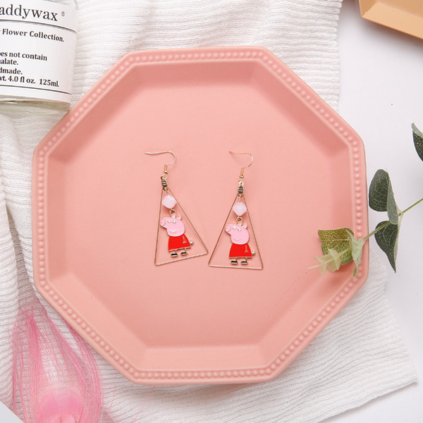 Piggy Paige social Cute Pink Earrings creative Triangle Earrings