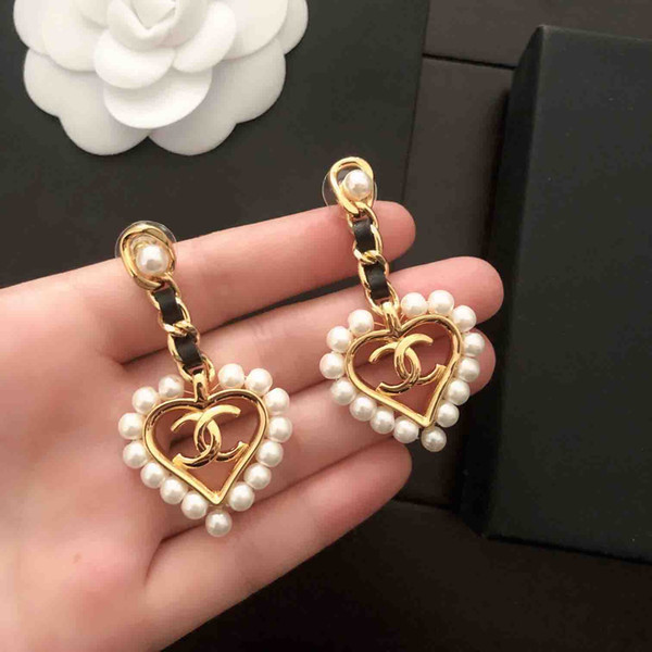 Pearl Heart Tassel Luxury Fashion Designer Stud Earrings Letters Ear Stud Earring Jewelry Accessories for Women Wedding Gift