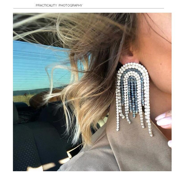 European and American Foreign Trade Jewelry New tassel diamond crystal long earrings exaggerated personality net red flash drill Earrings