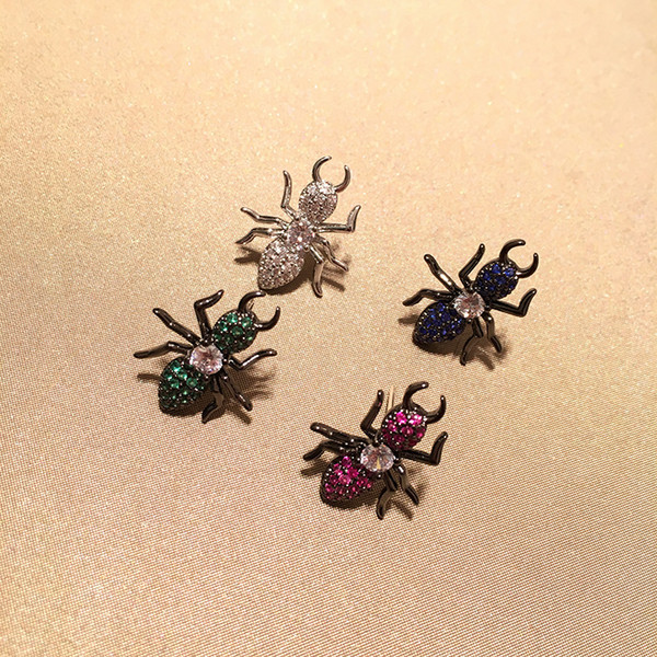 USA Sellers Insect earrings rhinestone color small ant earrings 925 silver earrings 4 colors