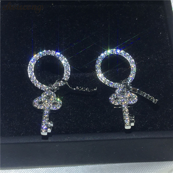 choucong Female Key Shape earrings 5A zircon cz White Gold Filled Party Wedding Stud Earrings for women fashion jewelry