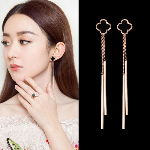 Fashion Women Earrings Four-leaf Clover Ear Stud Long Tassel Earrings Luxury Brand Designer Jewelry Earrings s925 The Silver