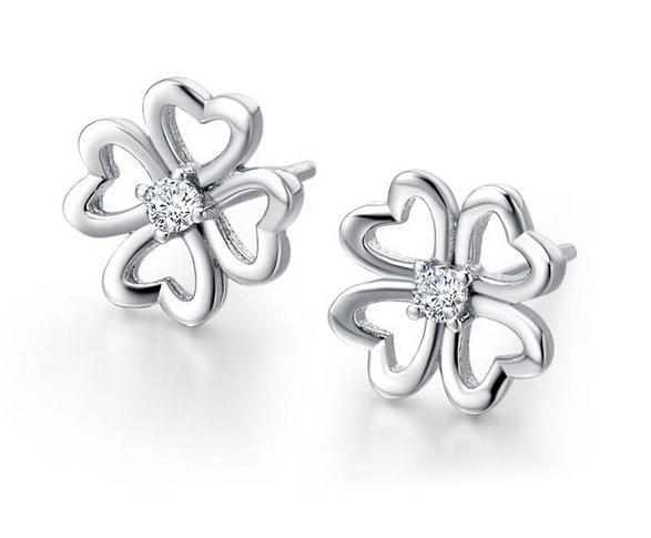 2015 Fashion Jewelry 925 Sterling Silver Earrrings with White Crystal Classic Stick Earring Shinning Flower Shape for Women