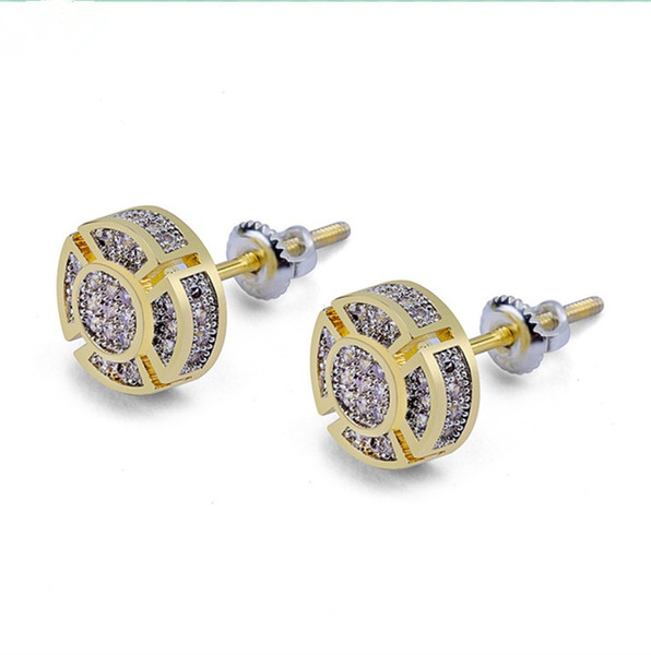 Designer Earrings Men Luxury Hip Hop Jewelry Boho Earings Bling Diamond Rapper Gold Stud Pandora Style Charms Round Ear Ring Women Wedding