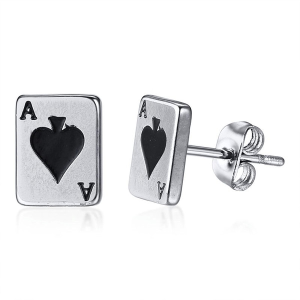 Men's Ace of Spades Stud Earrings Stainless Steel Poker Player Cards Earing Jewelry Gift