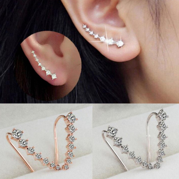 Simple fashion ear Earrings Copper zircon rose gold colors ear nail Ear hook Rock and Roll Street Hip-hop Neutral Jewelry