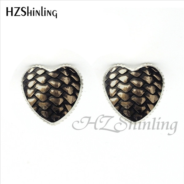 HER-0010 New Fashion Red Dragon Egg Heart Earrings Glass Game of Thrones Heart Jewelry Silver Heart Shaped Stud Earring