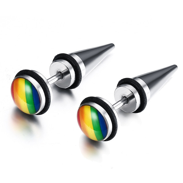 7.8mm 316L Stainless Steel Rainbow Earring for Gay and Lesbian Hot sale! Rainbow Round Dot Stud Earrings for Men Women