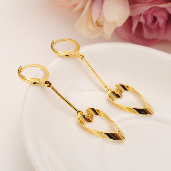 14k Yellow Fine Gold Filled Cool Vintage Hollywood Glam Shovel Heart Long Earring 2018 Hot Trend Korean Celeb